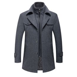 Men's Wool Blends Autumn Winter Mens Wool Coat Double Collar Thick Trench Coat Business Casual Woolen Jacket Men Wool Blends Overcoat 220930