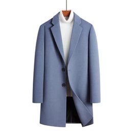 Men's Wool Blends PARKLEES Warm Wool Long Coat Men Daily Solid Slim Windproof Vintage Woolen Trench Homme Plus Size Winter Overcoat 220930