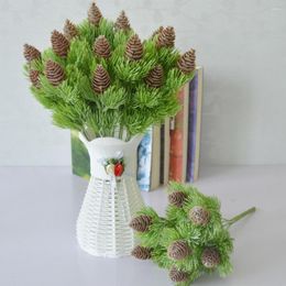 Decorative Flowers 2 Bouquets Stimulation Artificial Plant 7-pronged Easy To Care Plastic Fake Branches With Simulation Pine Cones For Home