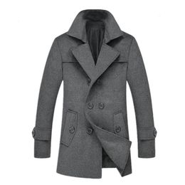 Men's Wool Blends Black Trench Coat Mens Winter Jacket Casual Slim Warm Long Sleeve Jackets Men Korean Style Oversized Overcoat Windbreaker Coat 220930