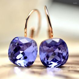 Stud Earrings Trendy Earring Dangle MOONROCY Rigant Jewellery Rose Gold Colour Square Purple Blue CZ Crystal For Women Girl Gift