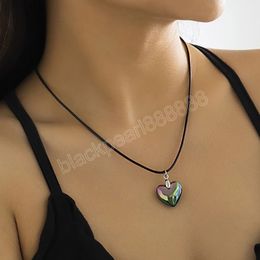 Gothic Black Wax Thread Chain Necklace for Women Simple Love Heart Pendant Thin Choker Jewelry Christmas Gift