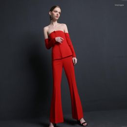 Women's Two Piece Pants High Quality Women Suits Suit Office Lade 2 Pieces Jacket Trousers Red Elegant