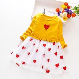 Girl Dresses Girls' Long-sleeved Net Yarn Stitching Solid Colour Princess Dress Kids For Toddler Fall Clothes 2022 Flower