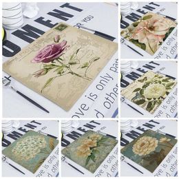 Table Napkin 1Pcs Floral Plant Pattern Kitchen Placemat Dining Mats Linen Pad Bowl Cup Mat 42 32cm Home Decor