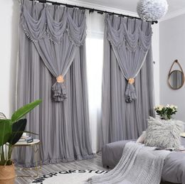 Curtain Princess Korean Double Layer Blackout Curtains For Living Room Bedroom Lace Shade Thermal Insulated With Tulle Panel