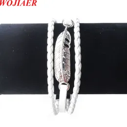 Vintage Feather Leather Multilayer Bracelet Men Fashion Braided Handmade Snap Rope Wrap Bracelets & Bangles Male Gift BC014