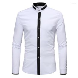 Men's Casual Shirts Fashion Mandarin Collar Shirt Men 2022 Brand White Long Sleeve Mens Dress Party Wedding Tuxedo Male Camisas XL