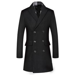 Men's Wool Blends Winter Wool Coat Men Double Breasted Overcoats British Style Trench coat Men Pea Coat Woolen Blends Jacket Without Scarf 220930