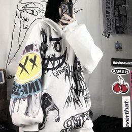 Women's Hoodies Women's & Sweatshirts And Sweater Fluffy Graffiti Loose Printed Hooded Version Autumn Thickened Winter Korean Trendy