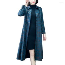 Women's Trench Coats High-end Women's Coat 2022 Female Spring Autumn Long Windbreaker Outwear Middle-aged Elegant Print Tops 5XL