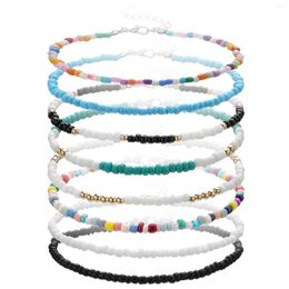 Anklets Bohemia Acrylic Beaded Anklet For Women Multicolor Round Barefoot Summer Beach Foot-Chain Jewellery 21.5cm Long 1 PC