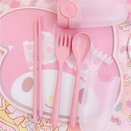 Dinnerware Sets 4 Pcs/set Baby Spoon Fork Dishes Cute Cartoon Children's Portable Non-slip Elbow Cutlery Gadgets Children