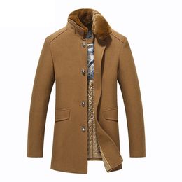 Men's Wool Blends Autumn Winter Wool Blends Coat Men Fur Collar Mid Long Windbreaker Jacket Male British Style Woollen Coat Men Drop 220930