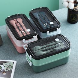 Dinnerware Sets Double Layer Lunch Box Health Material BPA FREE Bento For Work/School Container Microwave Heating