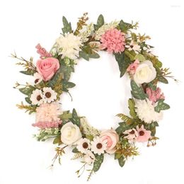 Decorative Flowers Glowers Garland Simulation Flosers Flower Wreath Home Decor Wall Hanging Decoration Natural Semi-handmade Vintage Front