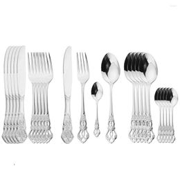 Flatware Sets 24Pcs Silver Dinnerware Set Vintage Knife Fork Teaspoon Tableware Stainless Steel Coffee Spoon Western Cutlery Kitchen
