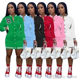 2022 Women Designer New Baseball Jersey Dresses Long Sleeve Embroidered Letter Elastic Casual Dress One Piece Skirt