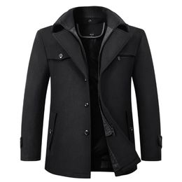 Men's Wool Blends British Style Mens Woolen Coat Winter Thick Overcoats Casual Long Men Wool Blends Coats Solid Color Windbreaker Jacket Male 220930