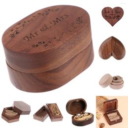 Jewelry Pouches 1Pcs Heart/Square Shape Box Walnut Personalized Vintage Wedding Wood Ring Holder Travel Case Portable Storage