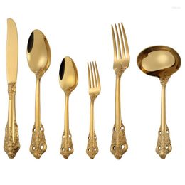 Dinnerware Sets 1pcs Luxury Golden Dinner Set Vintage Western Gold Plated Cutlery Stainless Steel Knife Fork Silver Flatware