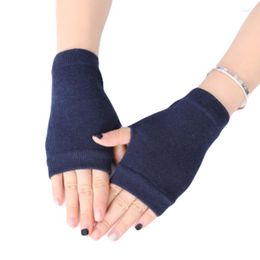 Cycling Gloves Unisex Cotton Knitted Fingerless Solid Colour Stretchy Thumb Hole Wrist Length Driving Mittens Hand Warmers