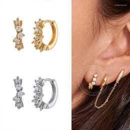 Hoop Earrings 925 Silver Ear Buckle Claw Flower For Women Simple Gold Color Crystal Zircon Fashion Jewelry