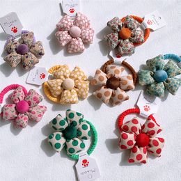 2022 New Fashion Children's Ponytail Hair Accessories Korean Sweet Girl Fabric Floral Polka Dot Flower Rubber Band Hair Rope