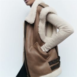 Womens Vests ZVRI autumn winter ladies warm fur integrated sleeveless fleece stitching coat vest jacket 220930