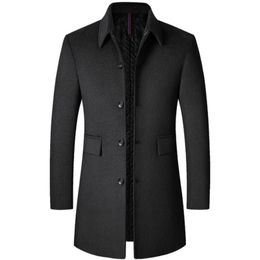 Men's Wool Blends Mens Wool Blends Coat Lapel Thick Long Trench Coat AntiWrinkle Comfortable Male Woolen Jacket Smart Casual Overcoat 220930