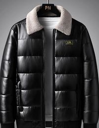 Jaqueta de couro PU espessada masculina para o inverno / alongamento leve