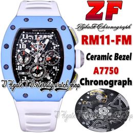Z Latest version zf202210011 Mens Watch A7750 Chronograph Automatic Blue Ceramic Case Steel Skeleton Dial Markers Rubber Strap Super Edition eternity Watches