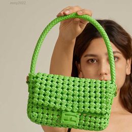 Handmade Weave Clutch Green Crossbody Bags for Women Purses and Handbags Luxury Designer Fashion Messenger Handbag With Chain