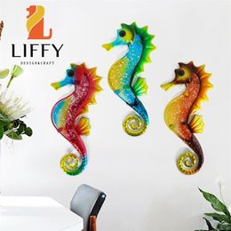 Garden Decorations 3pcs Metal Seahorse for Decoration Outdoor Sculpture and Miniature Statues Ornaments Animal Jardin Family 220930