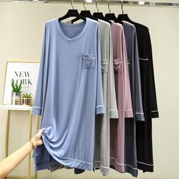 Women's Sleepwear Women Modal Nightdress Long Sleeve Homewear Casual Loose Nightwear Home Dressing Gown Nightgown Soft