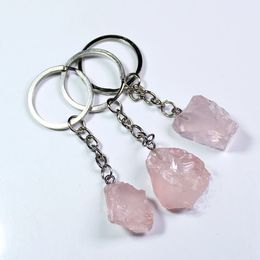 Natural Stone Rose Quartz Citrine Irregular Key Rings Raw Ore Keychains Healing Crystal Car Decor Keyholder for Women Men