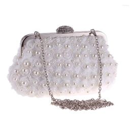 Evening Bags Rhinestone Pearl Beaded Handbags Women White Clutch Bag Elegant Long Chain Clutches Luxury Wedding Bridal Purse