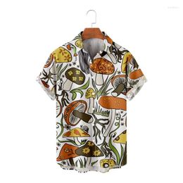 Men's Casual Shirts Japanese Style Men Mushroom Print Street Wear Hawaiian Shirt Beach Summer Short Sleeve Harajuku Hip Hop Aloha