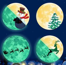 Chirstmas Moon Işinli Glow Sticker Gece Kulübü Floresan Çıkartmalar Dekor Xams Snowman Ev Duvar-Cam Dekorasyonu