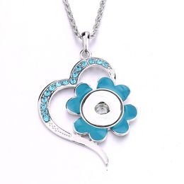 Oil Painting flower Heart Button Charms Pendant Jewellery Zircon Fit 18mm Snaps Buttons Necklace for Women Noosa