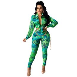 2023 Two Piece Sets Outfits Women Casual Print Shirt and Legging Pants Set Easy Suit Free Ship