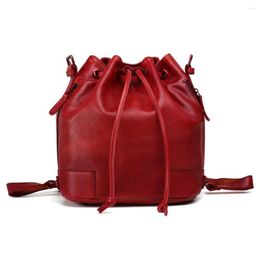 Evening Bags Bucket Bag For Women Genuine Leather Handbag Messenger Crossbody Vintage Fashion Tassel Drawstring Shoulder Daypack