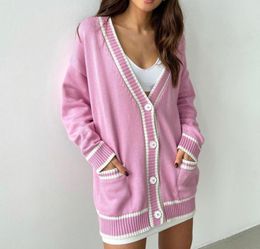 Women's Sweaters Luxury Designer V Neck Pocket Knitted Cardigan Female Elegant Coat Dress