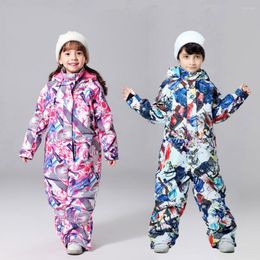 Skiing Suits Children One Piece Ski Jumpsuit Suit Boys Girls Winter Outdoor Warm Windproof Waterproof Jacket Kids Hooded Snowboard Set