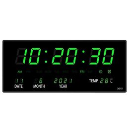 Wall Clocks Luminous Digital Alarm Hourly Chiming Temperature Date Calendar Table Electronic LED Decoration with Plug 220930