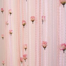 Curtain Rose Flower Line Indoor Upscale Decor Silver Silk Living Room Partition El Decoration