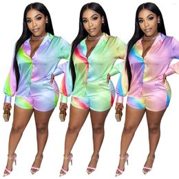 Women's Tracksuits Trendy Gradient Print Two Piece Set Summer Clothes Button Shirt Top Shorts Streetwear Outfits Lounge Matching Sets For