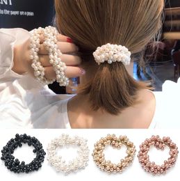 Pearls ony Tails Holder Beads Hair Ties Elastic Hairs Bands For women Rope Scrunchies Ponytail Holders Rubber Hair Accessories 10 Colours