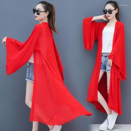 Women's Blouses Women 2022 Summer Sun Protection Long Cardigan Solid Female Casual Loose Coat Jacket Ladies Sunscreen Chiffon Blouse Shirt