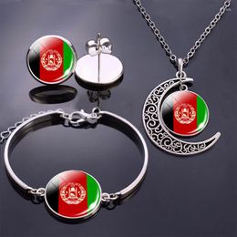 Necklace Earrings Set Bracelet Jewelry Afghanistan Pakistan Cuba Palestine Flag Glass Cabochon Stud